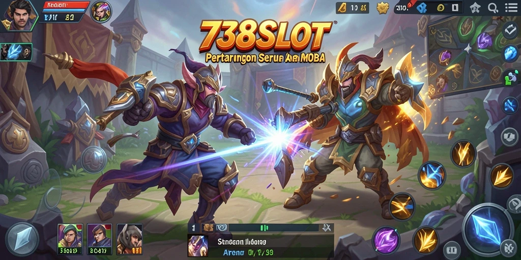 Tampilan aksi seru dalam gameplay MOBA 738SLOT.