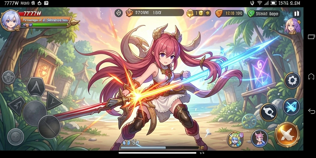 Tampilan gameplay menarik dari 7777W yang diwarnai anime.