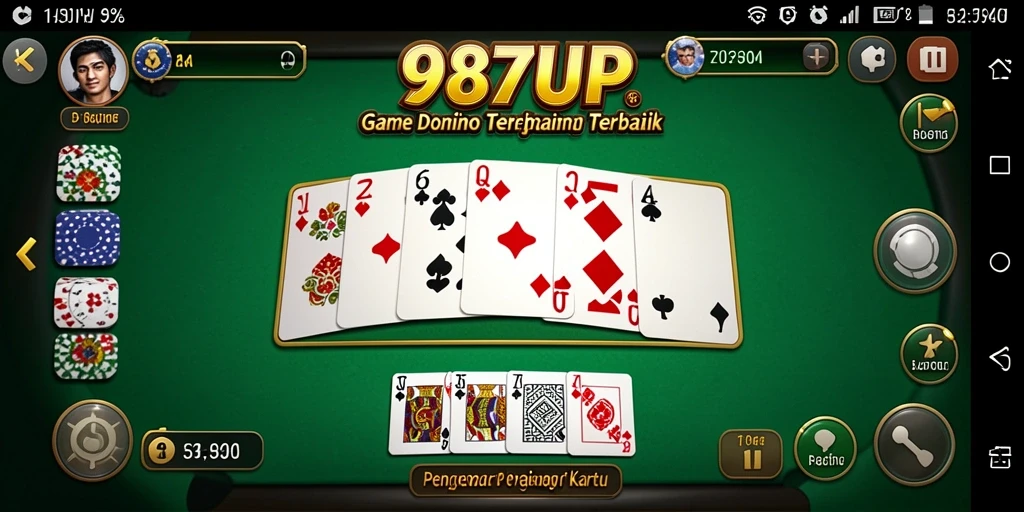 Screenshot gameplay 987UP menampilkan pertempuran seru antar pemain domino.