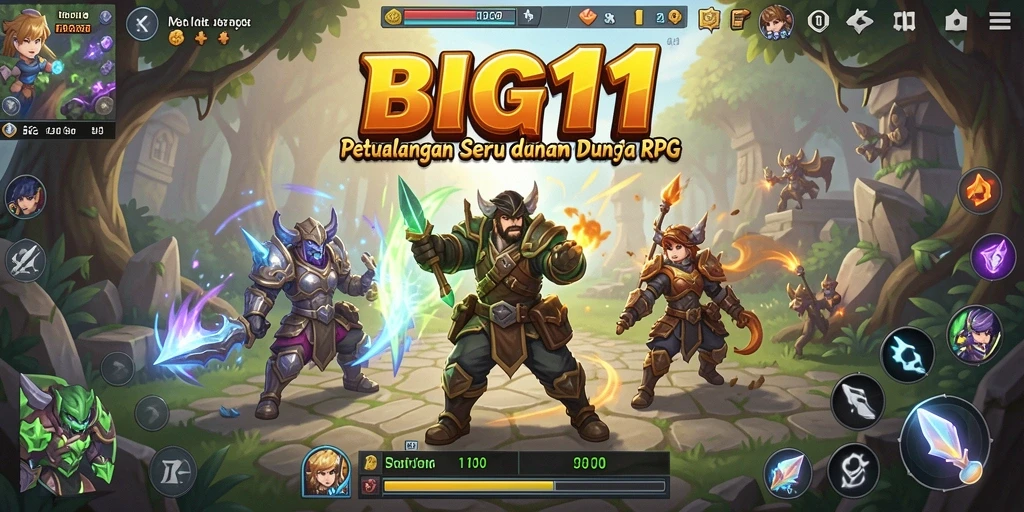 Screenshot gameplay BIG11 menampilkan pertempuran seru di dunia RPG.