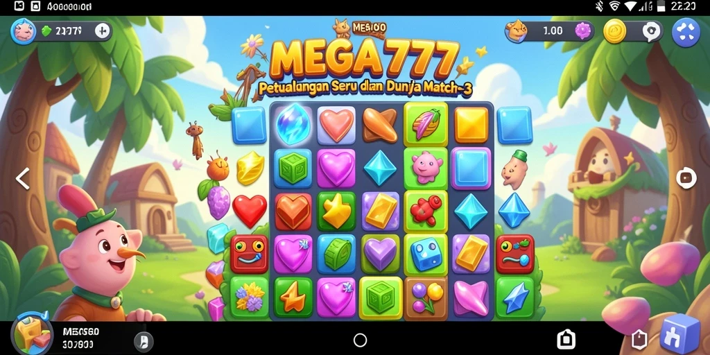 Screenshot gameplay MEGA777 yang menampilkan pencocokan permata.
