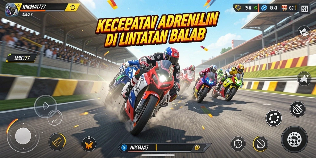 Gameplay seru dan mendebarkan di lintasan balap virtual.
